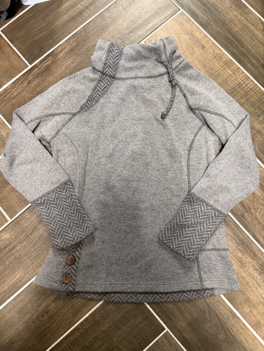Prana Heather Gray Funnel Neck Pullover with Drawcord